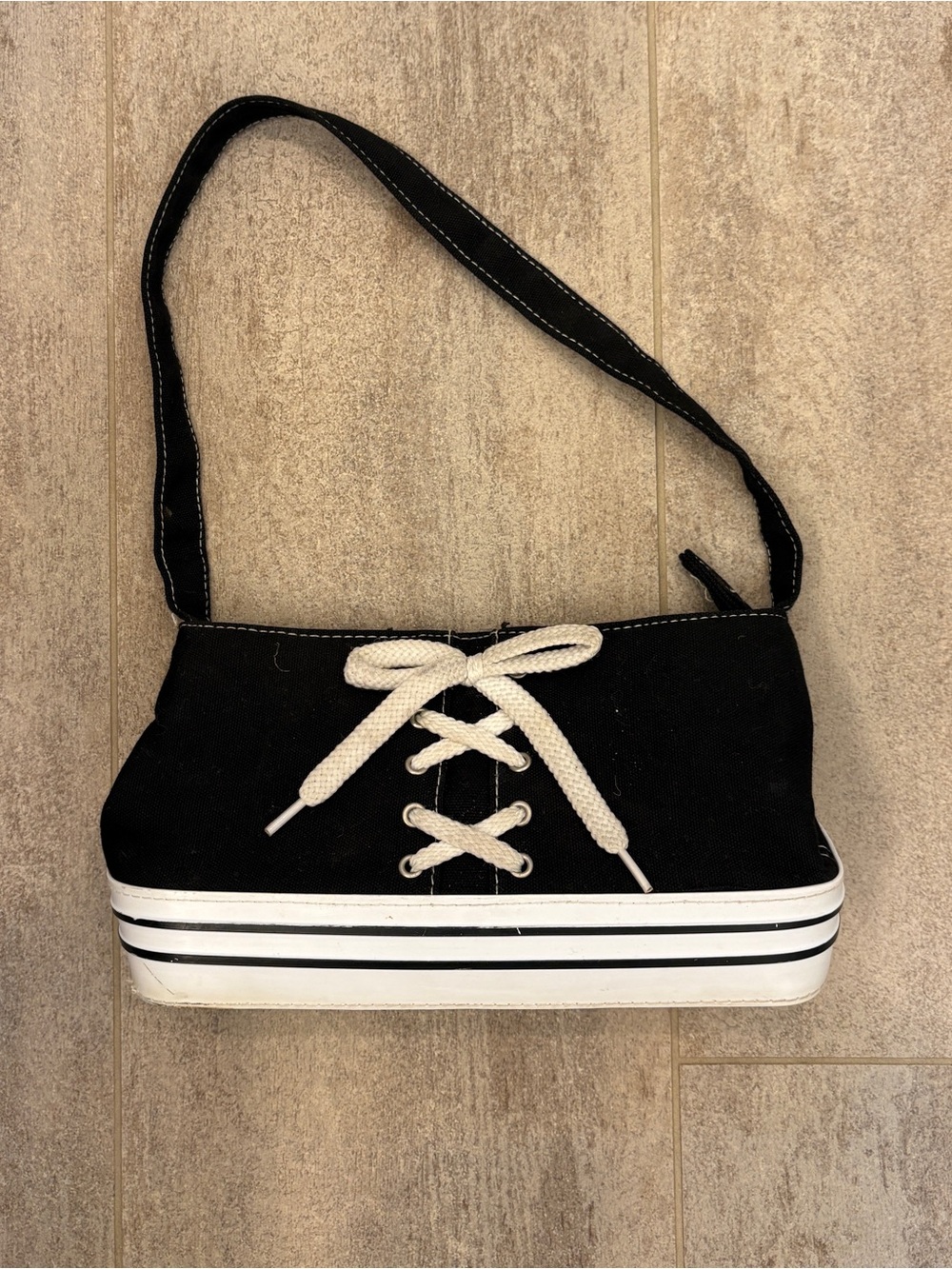 Black and White Lace-Up Mini Bag